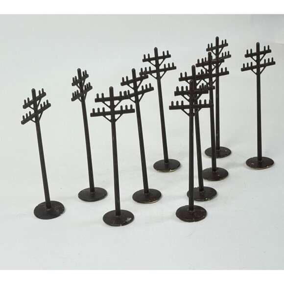 Black Model Train Telephone Poles Lot Of 10 Plastic Accessories 7.5" - Picture 3 of 7